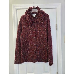 Chicos Design Red Multi Color Boucle Fringe Button Cardigan Sweater Wool Blend 3